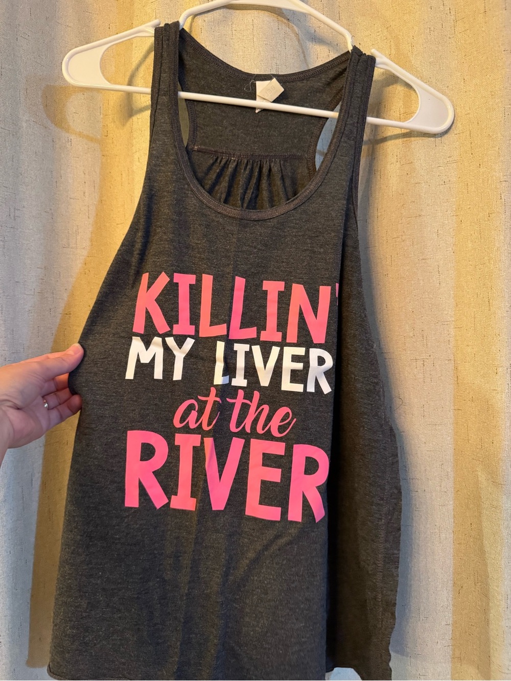 Bella Canvas Dark Gray Tank with Pink & White Graphic